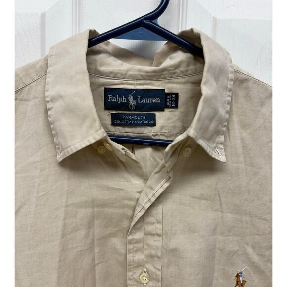Ralph Lauren Button Down Dress Shirt, Tan Yarmouth Cotton, Men's Size 16 34 - Picture 2 of 4